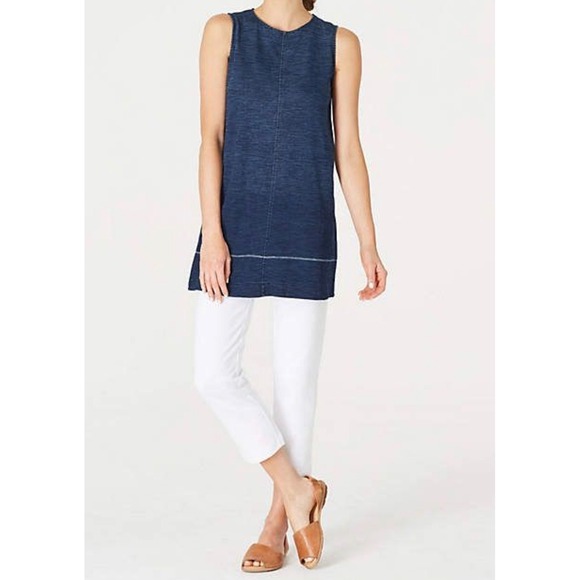 J. Jill Pure Jill Indigo Low Tide Tunic Top Dress Womens Sz M Petite 100% Cotton - Picture 2 of 10